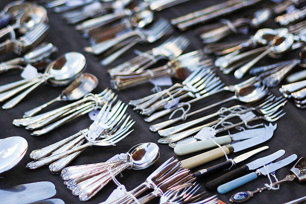 Flea Market cutlery for sale stock photo