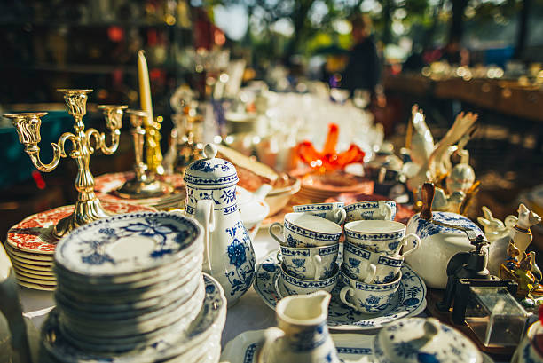 Flea Market Some beautiful pieces for sale at a flea market in Berlin. antique stock pictures, royalty-free photos & images