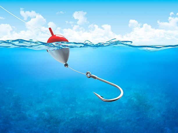 Float, fishing line and hook underwater vertical  hook stock pictures, royalty-free photos & images