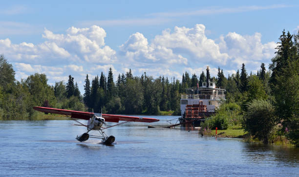 Float plane landing, Alaska stock photo