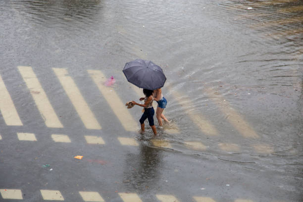 Flood in Sao Paulo, Brazil. Climate change. stock photo