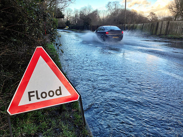 Flood Warning Sign stock photo