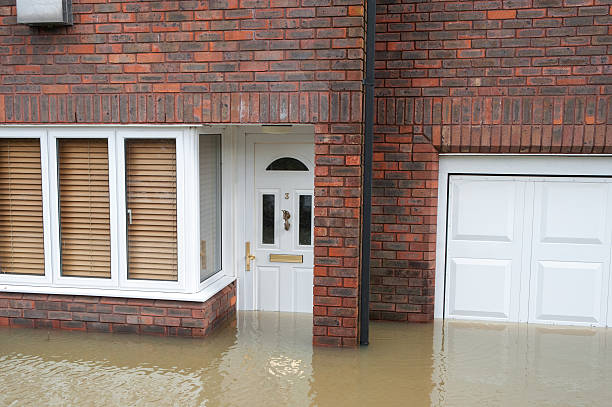 flooded home stock photo
