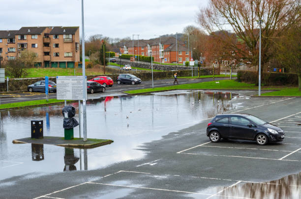 A flooded Love Lane Car Park stock photo