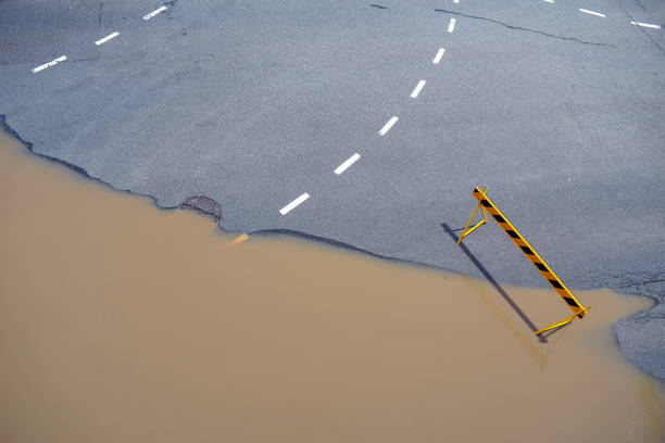 Flooded road in Brisbane stock photo