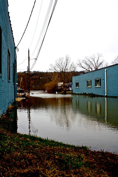 Flooded Street, Cincinnati suburbs stock photo