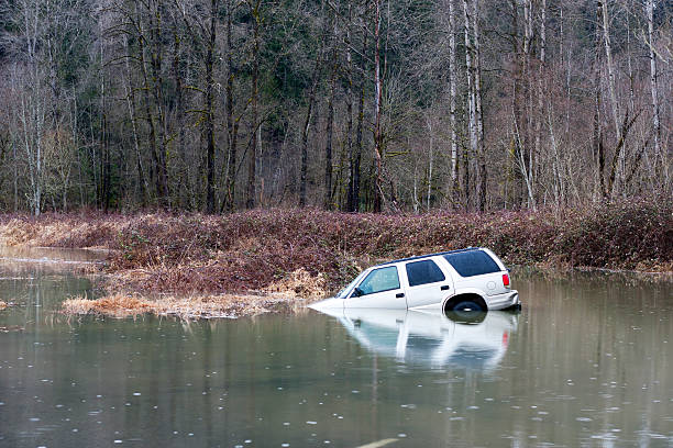 Flooded SUV stock photo