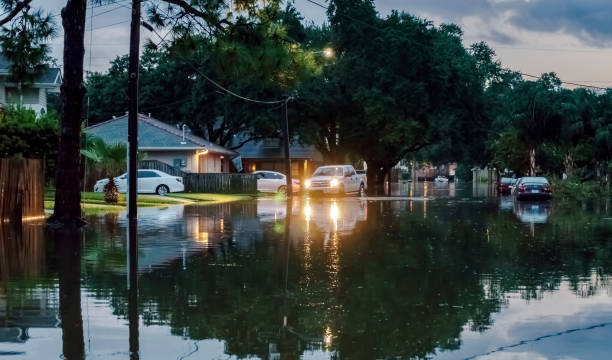 Flooding on a street in the Lakeview area stock photo