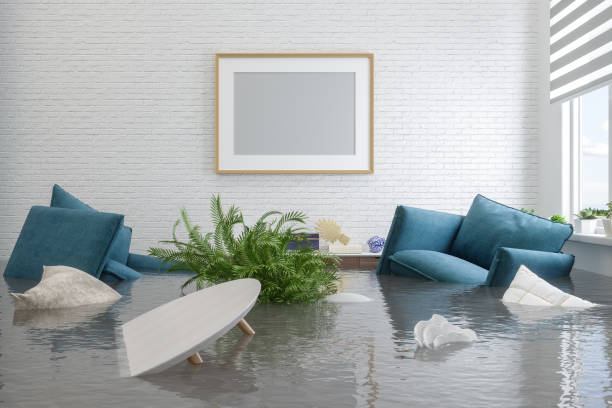 Flooding Room With Blank Frame Hanging On The Wall Flooding Room With Blank Frame Hanging On The Wall flood photos stock pictures, royalty-free photos & images
