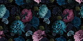 istock Floral seamless pattern. Multicolored flowers peonies on a black background. 1337260312