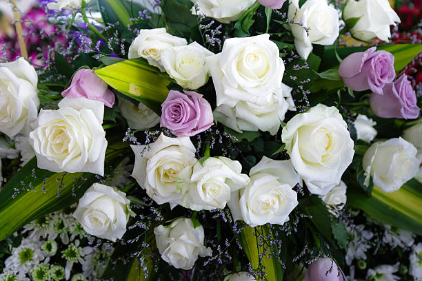 floral tributes for a loved one stock photo