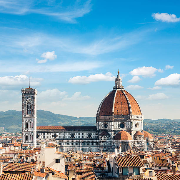 Florence Cathedral View on Duomo from Piazzale Michelangelo (Florence, Tuscany, Italy). duomo santa maria del fiore stock pictures, royalty-free photos & images
