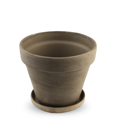 Flower pot. Clay brown flower pot isolated on white background.