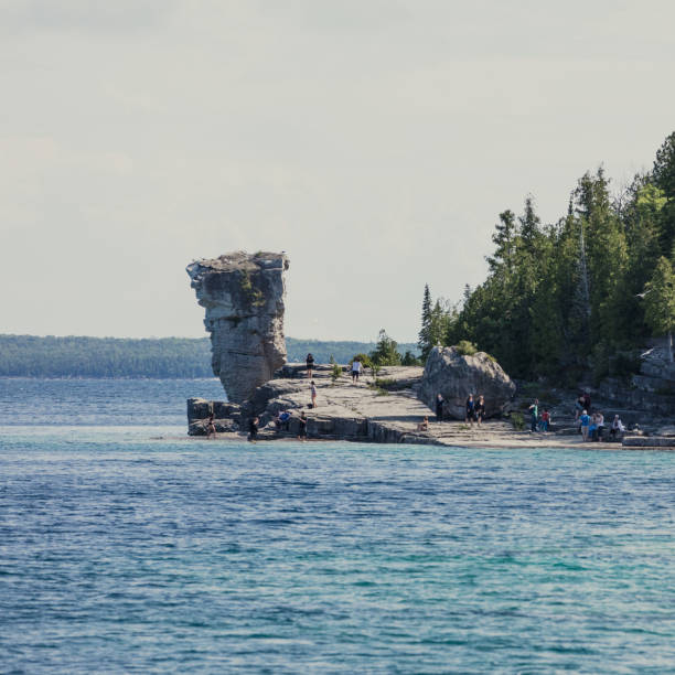 Flowerpot Island in Fathom Five National Marine Park, situated on Lake Huron in Ontario. Travel and nature photography. bruce peninsula stock pictures, royalty-free photos & images