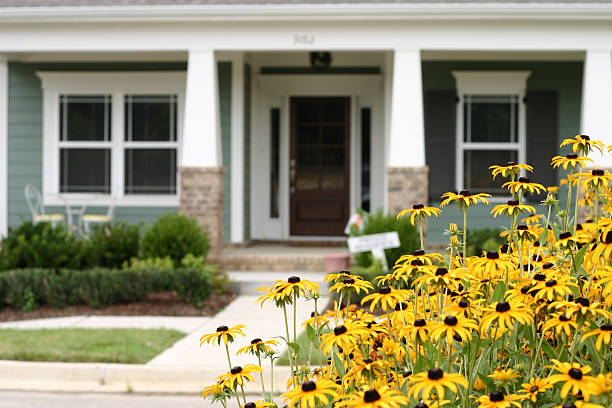 Flowers and house stock photo