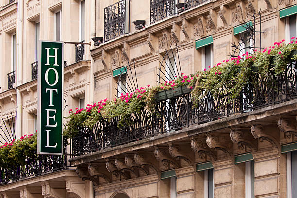 Flowery hotel on Paris, France stock photo