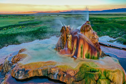 Aerial shot of Fly Geyser upclose