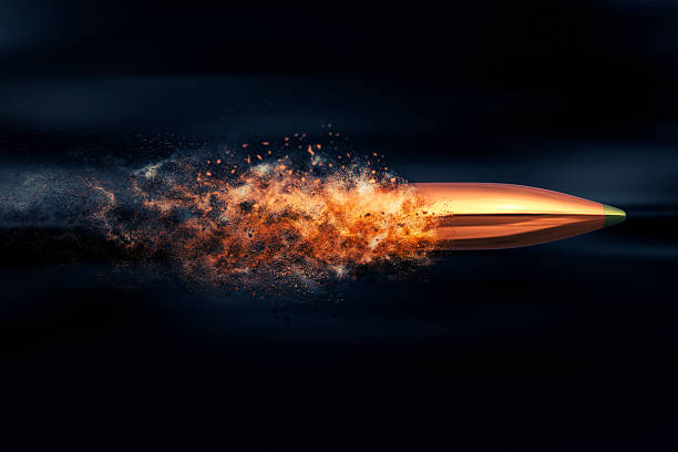 Flying bullet with dust trail Flying bullet with dust trail ammunition stock pictures, royalty-free photos & images