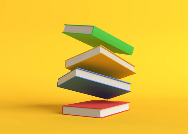 Flying color books on pastel yellow background Flying color books on pastel yellow background. Levitation. Education concept. 3d rendering illustration book stock pictures, royalty-free photos & images