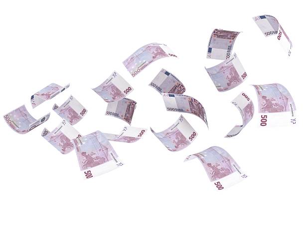 flying euro money finance loan concept - notas euros voar imagens e fotografias de stock