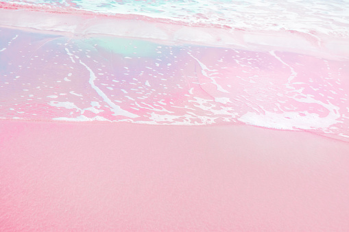 Foamy Clear Ocean Wave Rolling To Pink Sand Shore Turquoise Blue Water ...