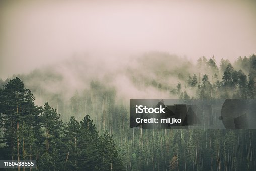 istock Fog and clouds on mountain 1160438555