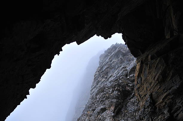 Foggy over the cave stock photo