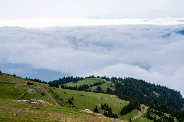 Foggy Plateau Highland with Giresun stock photo