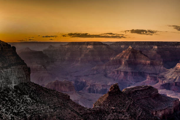 Foggy sunset at the Grand Canyon stock photo