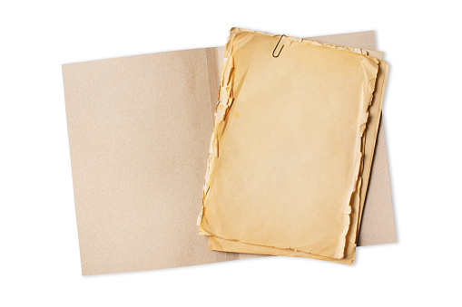 Folder with empty old yellowed paper sheets