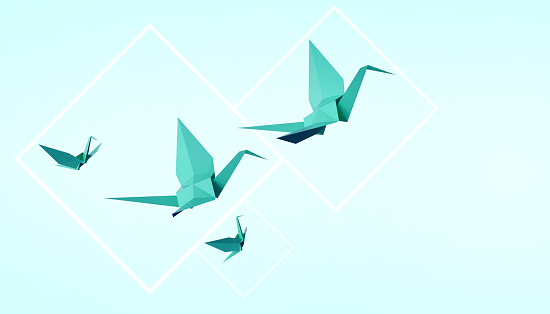 Folding birds Paper and peace on Pastel Green Background - 3d rendering