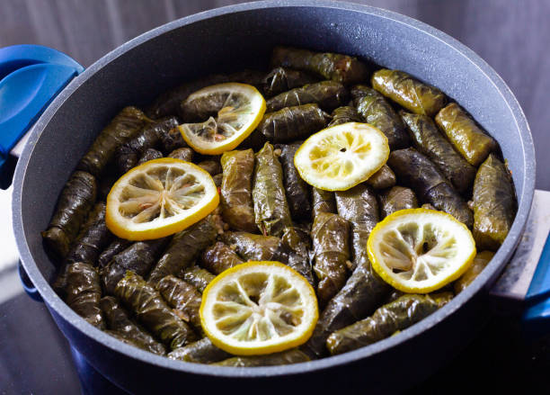 food made from grape leaves stock photo