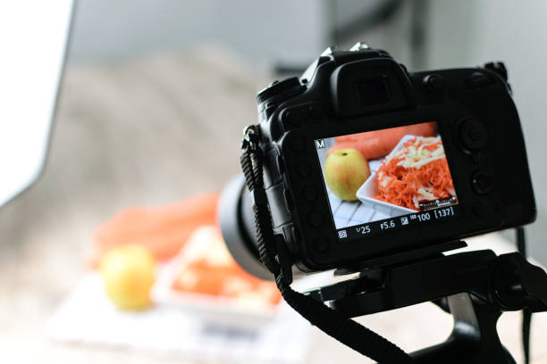 Food photography production Concept image  -  rear view of DSLR camera making a food photography in the photo studio food photos stock pictures, royalty-free photos & images