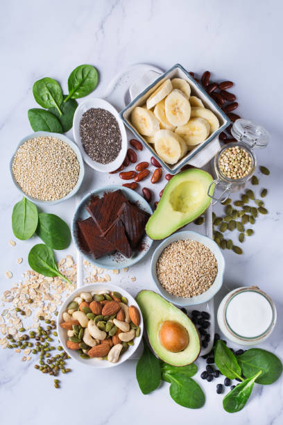 Food rich in magnesium, healthy eating and dieting stock photo