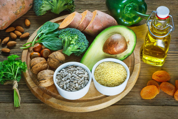Foods rich in vitamin E stock photo
