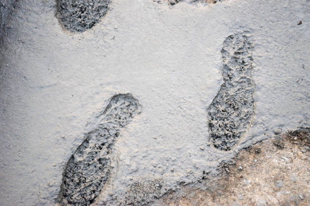 Footprint Concrete Cement Shoe Print Stock Photos, Pictures & Royalty