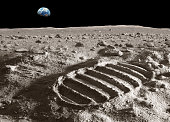istock Footprint of astronaut on the moon 668990108