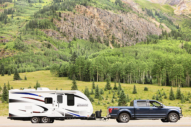 Ford F-150 Truck Lance Travel Trailer Camping stock photo