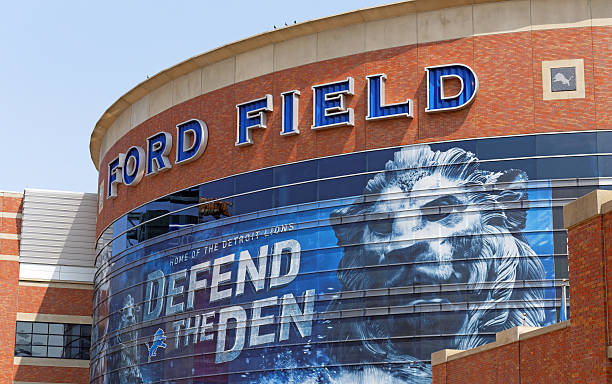 Ford Field Detroit, MI, USA - July 31, 2014: Ford Field located in Detroit, Michigan. Ford Field is an indoor American football stadium and home to the Detroit Lions of the NFL. michigan football stock pictures, royalty-free photos & images