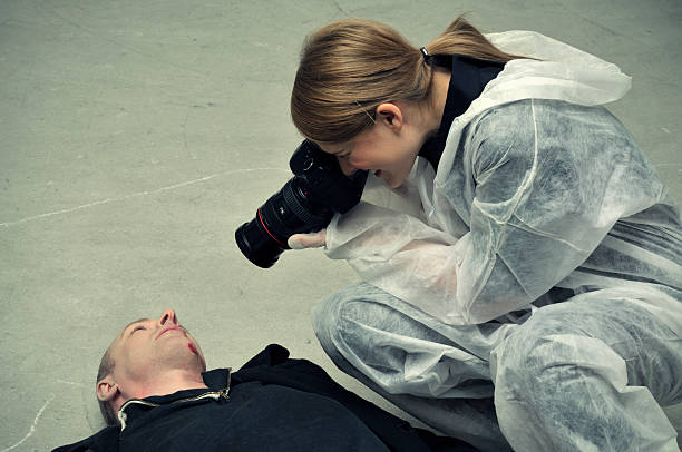 Dead Woman Body Lying On Floor At Crime Scene Stock Photo 