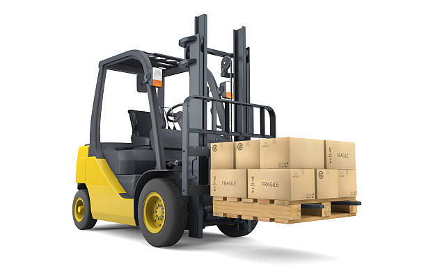 Forklift moving boxes stock photo