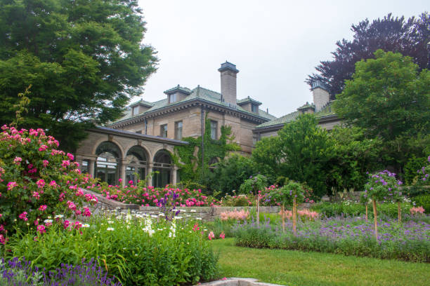 Formal gardens near Eolia, the mansion located in Harkness Memorial State Park stock photo