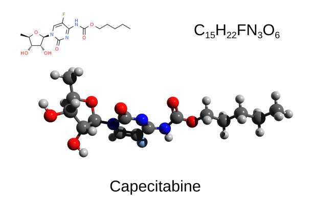 Formula and structure of capecitabine stock photo