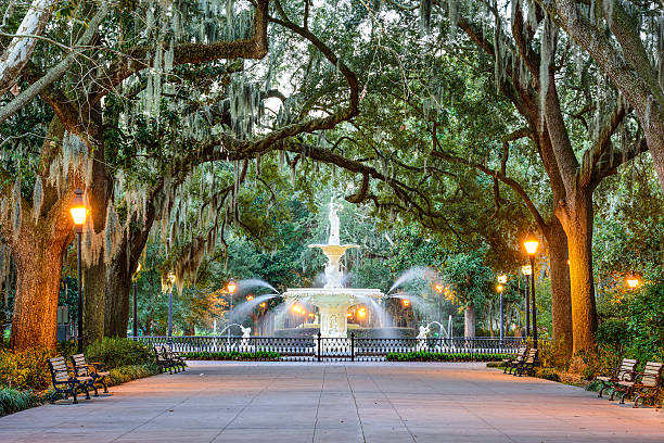 Forsyth Park in Savannah, Georgia stock photo