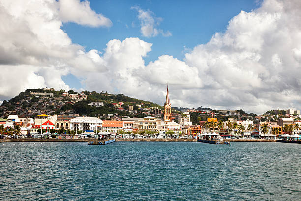 Fort De France Waterfront from Harbor, Martinique, Caribbean stock photo