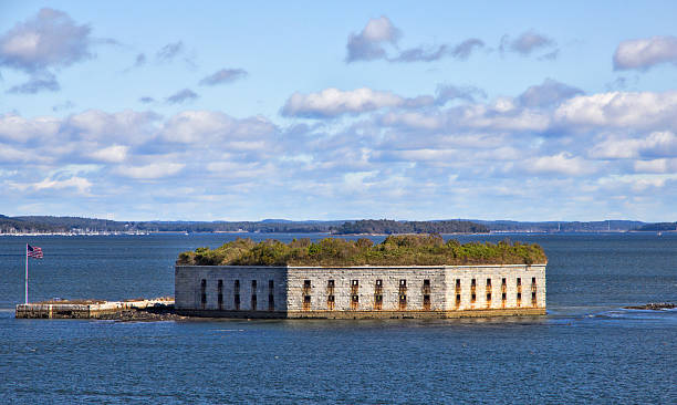 Fort Gorges in Portland Maine Harbor stock photo