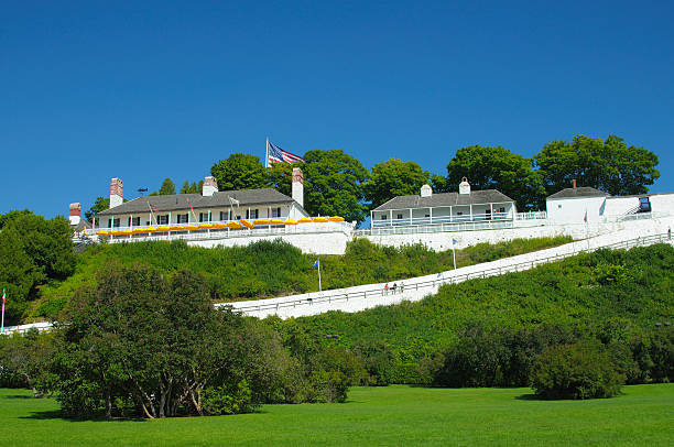Fort Mackinac Island A pristine shot of Fort Mackinac on Mackinac Island, Michigan U.S.A. Photo contains great detail for enlargements, shot on a cloudless summer day. mackinac island stock pictures, royalty-free photos & images