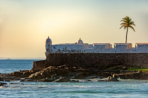 Fortress walls from the 17th century responsible for the defense of the bay of Todos os Santos in the city of Salvador in Bahia