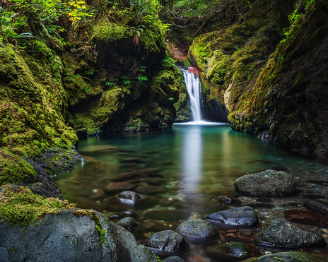 Waterfall in the Fossli Provincial Park near Port Alberni Vancouver Island.