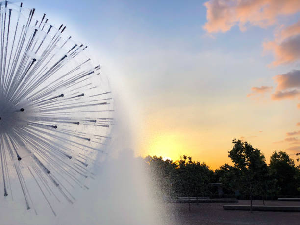 Fountain at Sunset stock photo